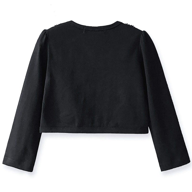 QPANCY Shrugs for Girls Bolero Cardigan Black Long Sleeve Dress Cover Up for Kids - Image 2